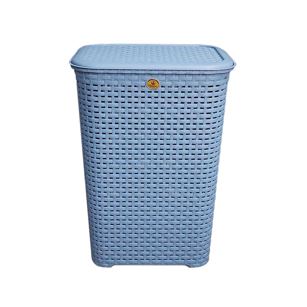 Cesto Canasta Organizador Ropa con Tapa Rattan Plastico (Azul) - Azul thumbnail 2