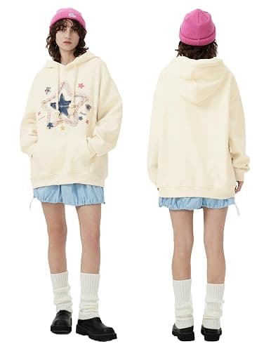 Aelfric Eden Womens Oversized Hoodies Star Graphic Fleece Hooded Streetwear Unisex Sweatshirts Pullover with Pocket thumbnail 4