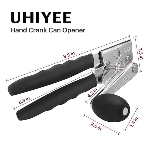 Commercial Can Opener, UHIYEE Hand Crank Can Opener Manual Heavy Duty with Comfortable Extra-long Handles, Oversized Knob, Large Handheld Can Open Easy for Big Cans, Black thumbnail 2