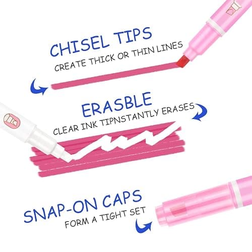 Dacono Erasable Highlighters, 12 Pcs Bible Highlighters No Bleed Through, Chisel Tip Assorted Colors Highlighter Erasable Marker Pens for Journal Planner Notes School Office Supplies thumbnail 4