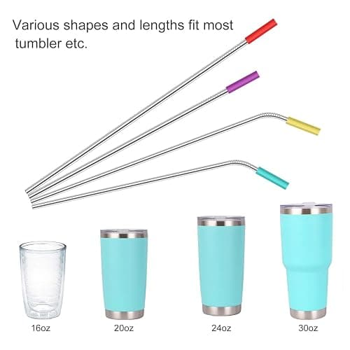 20 Pack Reusable Stainless Steel Metal Straws,10.5" & 8.5" Reusable Drinking Straws with 20 Silicone Tips 5 Straw Brushes 1 Travel Case,Eco Friendly Extra Long Metal Straw Fit for 20 24 30 oz Tumbler thumbnail 7