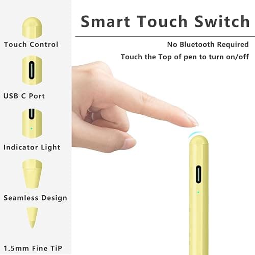 Stylus Pen for iPad (2018-2025) with Fast Charging & Palm Rejection, Pencil for Apple iPad 11th A16/10/9/8/7/6th, Pro 11“13”M4/12.9 inch, Air 11/13 inch M3 2025&M2 2024/5/4/3rd, Mini A17 Pro/6/5th - Yellow thumbnail 4