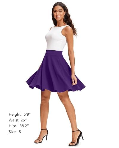 STELLE Women's 21" Knee Length Skirts with Pockets Casual Basic Midi Skirt Stretchy High Waisted Skater Flared Pleated thumbnail 3