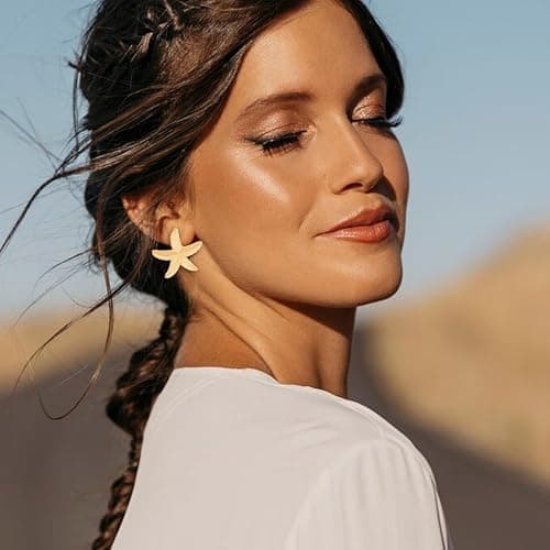 Starfish Shell Stud Earrings for Women Gold Silver Chunky Seashell Drop Dangle Earring Beach Summer Themed Jewelry thumbnail 4