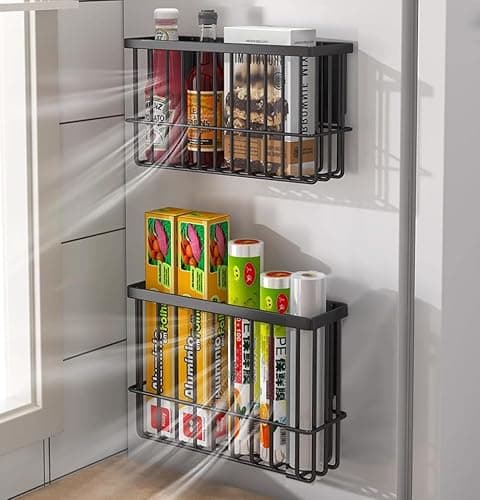 EigPluy 2 Piece Kitchen Cabinet Door Storage Box,Self Adhesive Wall Mounted Storage Boxes,Wardrobe/Bathroom/Refrigerator Small Items Organizer Storage Box (Black) thumbnail 4
