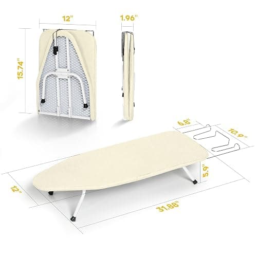 Metal Small Ironing Board Tabletop 31x12, RAINHOL Foldable Mini Iron Board | Countertop design with Cotton Cover and Pad, Portable and Compact for Travel, Dorms and Small Space thumbnail 2