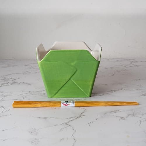 Urban Tokyo Chinese Takeout Box Style Porcelain Bowl With Chopsticks 18 fl oz Square Box Shape Rice Noodles Pasta To Go Box Shaped Bowl Microwave Dishwasher Safe (Hungry Panda) thumbnail 4