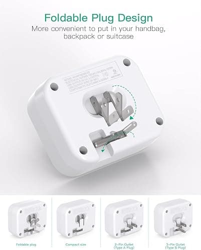 Cruise Power Strip with Foldable Plug, Cruise Ship Essentials, 3 AC Multi Plug Wall Outlet and 4 USB Ports (2 USB C), Outlet Extender No Surge Protector, Outlet Adapter Japan Plug Adapter thumbnail 5