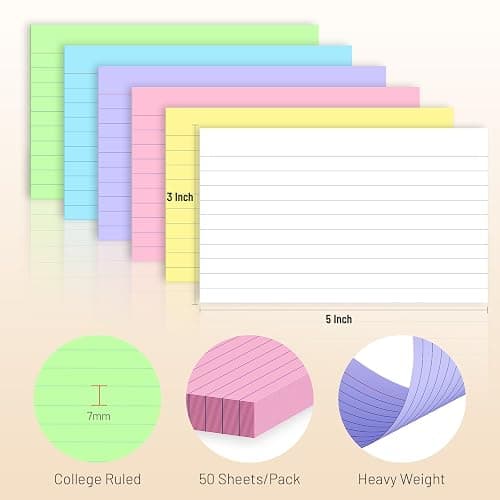 600 Count Colored Index Cards 3 x 5 Inch Ruled Index Cards, Flash Cards College Ruled for School, College, Office and Home Organization, Durable Study To Do List Note Cards with Ruled Lines thumbnail 2
