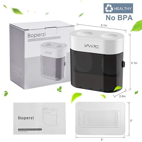 Boperzi Dustproof Cover Toothbrush Holder Wall Mounted Automatic Dispenser for Shower Bathroom Set with 2 Toothpaste Squeezers(No Electric, No Light) thumbnail 2
