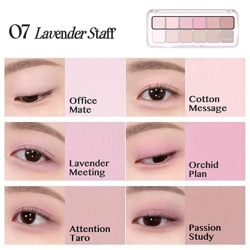 CLIO Pro Eye Palette Air, 12-Color Eye Shadow Palette, Matte Shimmer Mix, Air-Fit Blendable Pigmented Buildable Color, Low Fallout, Cool Mauve Neutral Tone, Daily Korean Makeup (07 LAVENDER STAFF) thumbnail 5