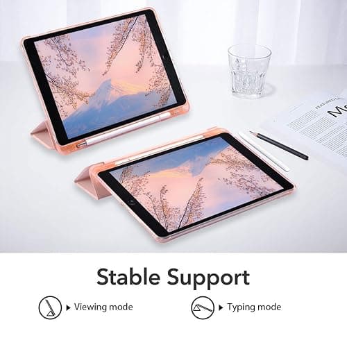 JOYLAND Cute Peach Bunny for 12.9 Inch iPad Pro 2022/2021/2020/2018 with Pencil Holder, Cartoon Printed Pink Trifold Stand Cover Full Body Protection, Auto Wake/Sleep - 12.9" iPad Pro(2018/2020/2021/2022) - Bunny thumbnail 5