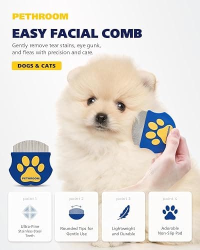 PETHROOM Professional Eye Comb for Pets | Stainless Steel Tear Stain Remover for Cats & Dogs | Gentle Round-Head Grooming Tool | Compact & Portable for Eye Gunk Removal thumbnail 2