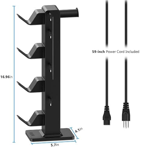 KAFRI RGB Gaming Headphone Stand with Controller Holder, Desk Organizer with Retractable Charger Cable, 2 AC Outlets & 4 Type-C Charging Ports, PC Gaming Accessories for Headset & Controller (Black) thumbnail 8