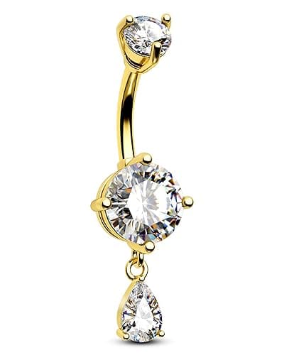 CM Crareesi Mania Belly Button Ring Dangle Belly Rings 316L Surgical Steel Belly Button Piercing Jewelry Teardrop Navel Ring for Women - Gold-CLCZ-12mm