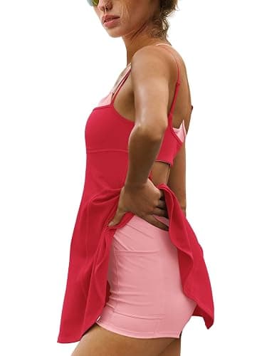 Yanekop Womens Tennis Dress Athletic Dress with Shorts and Bra Golf Outfits Spaghetti Strap Workout Romper Dresses thumbnail 2