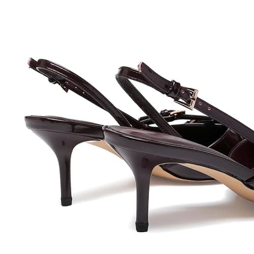 Riekhany Heeled Slingback Kitten Heels for Women Closed Pointed Toe Pumps with Buckles thumbnail 5