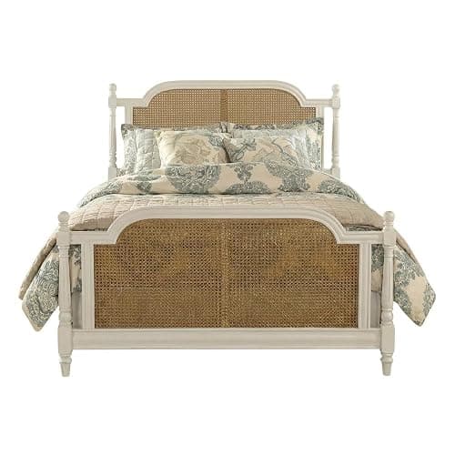 Starlight Canyon Home Brand White Melanie Bed Queen Metal Bed Rails Included Farmhouse Style Sturdy Wooden Frame Solid Cane Construction Comfortable Sleep Solution thumbnail 4