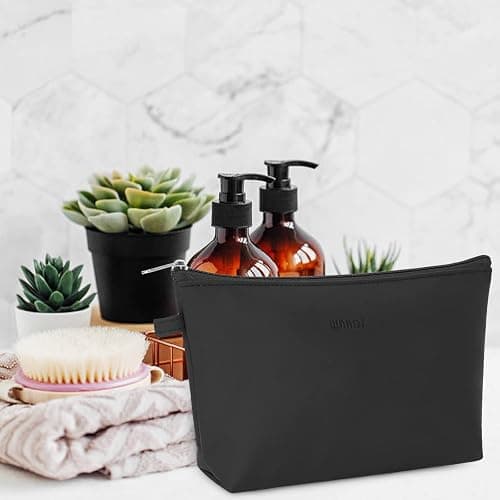 WANDF Cosmetic Bag for Women Makeup bag Organizer Mini Makeup Pouch for Purse Water Resistant Girls Gift(Pure Black) thumbnail 2