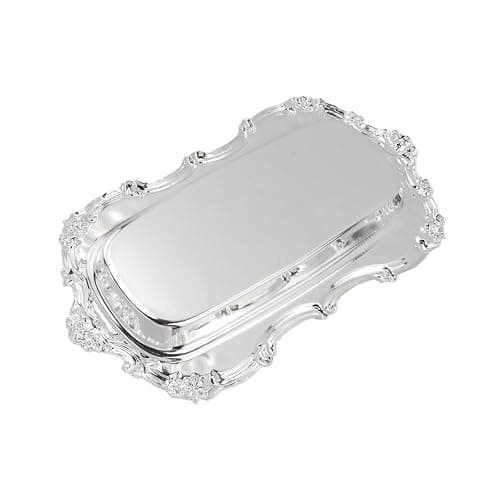 Quluxe Small Vintage Trinket Dish Jewelry Tray Perfume Organizer Tray for Wedding Photographer Detail Props Ceremony Antique Decor (Silver) thumbnail 8