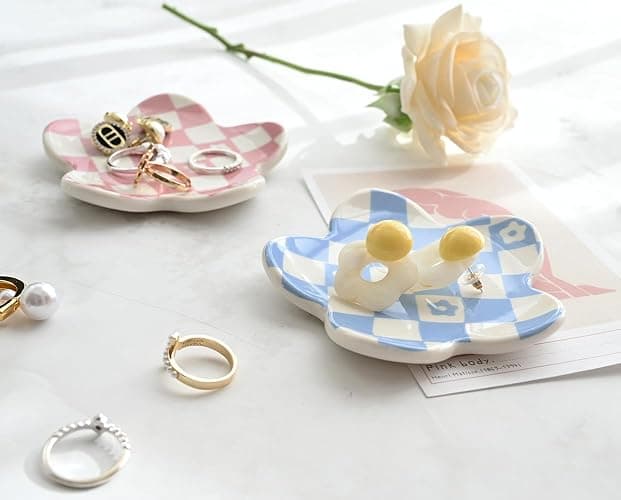 OVENKEI Teen Girls Gifts Trendy Stuff Aesthetic Room Decor Bedroom Decor Aesthetic Preppy Room Decor Aesthetic Stuff Checkered Jewelry Tray, Blue thumbnail 4