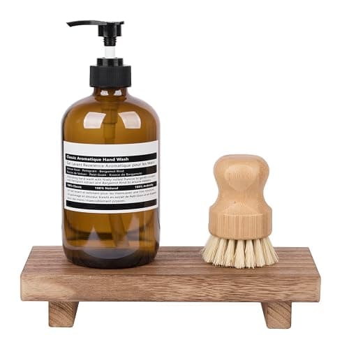 zoocatia Small Wood Tray Pedestal Stand Farmhouse Bathroom Decor Decorative Wooden Riser Kitchen Soap Dish Holder for Vanity, Counter, Sink, Brown thumbnail 6