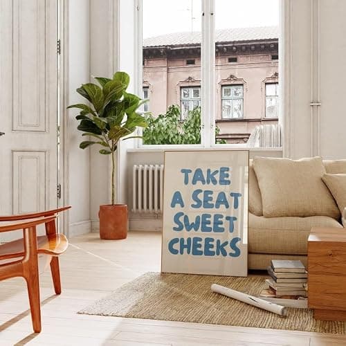 Blue Retro “Take A Seat Sweet Cheeks” Wall Art, Funny Quote Poster Print, Bathroom Wall Decor, Guest Room Home Decor (Unframed) (11x14) thumbnail 5
