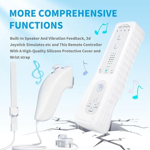2 Sets Remote Controller for Wii, TechKen Replacement Remote Built-in Motion Plus Controller and Nunchuck (2 White) - 2 White thumbnail 3