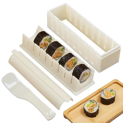 Kit de fabrication de sushis, kit de machine à sushis, presse à sushis avec formes de moule à riz à sushis, kit de rouleau à sushis, kit à sushi pour débutants, moule à onigiri à la maison (lot de 3) - Image 1
