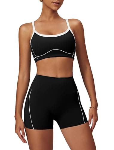 QBGJTD Two Piece Women Workout Sets Color Block Sports Bra and Scrunch Butt Lifting Shorts Gym Yoga Active Wear Outfits - Image 1
