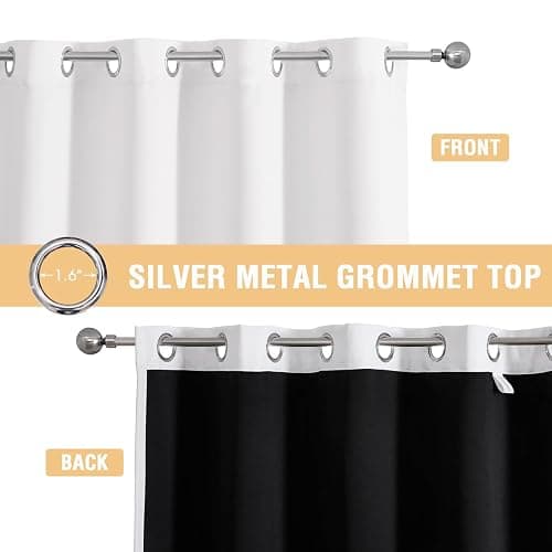 ChrisDowa White 100% Blackout Curtains for Bedroom with Black Liner, 2 Thick Layers Total Blackout Thermal Insulated Grommet Window Curtains 2 Panels Set (Pure White, 52 x 84 Inch) thumbnail 4
