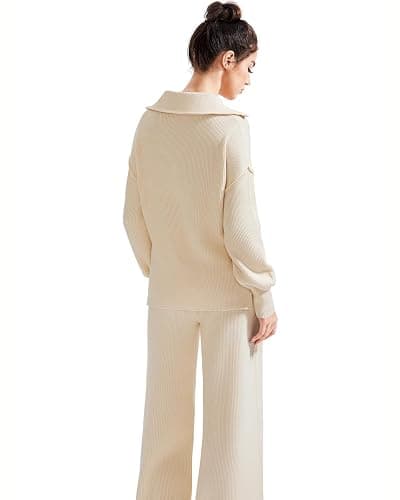 SUUKSESS Women 2 Piece Lounge Sets Oversized Quarter Zip Pullover Wide Leg Pants thumbnail 3