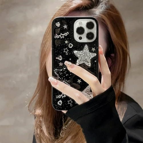 LOLAGIGI for iPhone 13 Case Bling Stars 3D Hearts Diamond Twinkle Star Glitter Y2K Spark Luxury Girly Aesthetic Personalized Design for Women Girls Teens TPU Case, 6.1", Black thumbnail 6