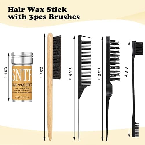 4 Pack Slick Back Hair Brush with Wax Stick, Boar Bristle Hair Brush & Sleek Brush & Wax Stick Set for Hair Smooth Frizz & Flyaways thumbnail 7