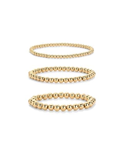 PAVOI 14K Gold Plated Beaded Bracelet Pack for Women | Stainless Steel 3-Piece Stretchy Bracelet Set | Waterproof Ball Trio - Image 1