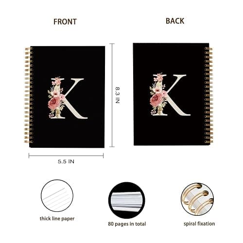OXW Initial Letter K Notebook, Personalized Gifts, Custom Notebook Journals for Writing, Customized Gifts, Monogrammed Gifts for Women, Black Hardcover Spiral Notebook 5.5 x 8.3 thumbnail 3