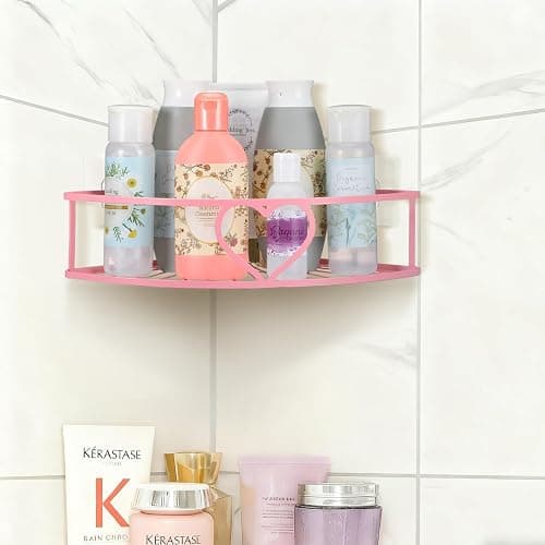 Otoolling 2 Pack Pink Heart Corner Shower Caddy No Drilling Pink Shower Shelves Coquette Corner Caddy with 5 Adhesive Hooks Sweet Decor for Bathroom Kitchen Bedroom thumbnail 5