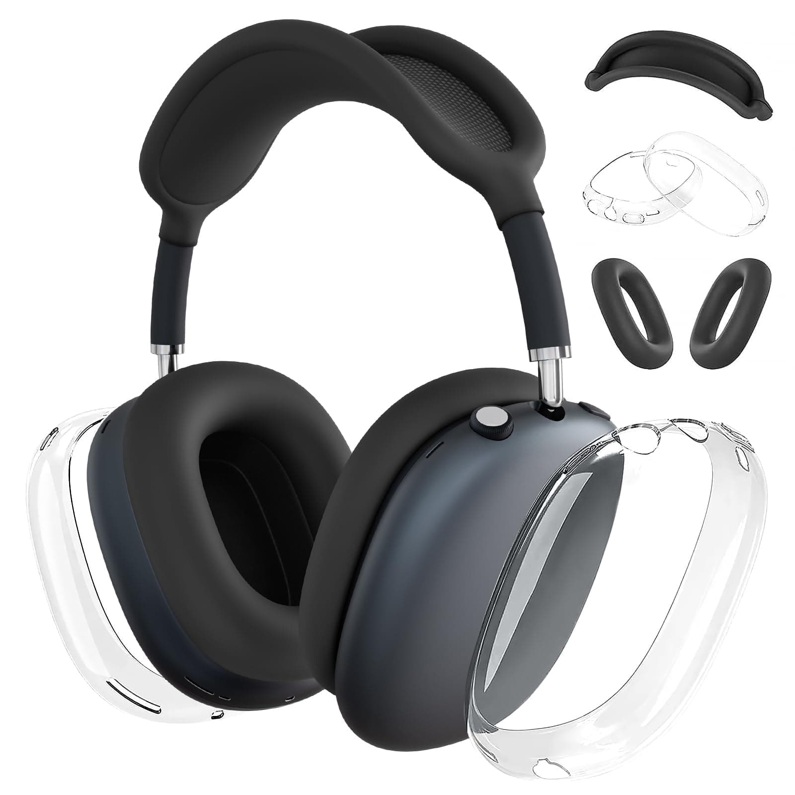 Silicone Case for AirPods Max (2024/2020), Clear Soft TPU Ear Cup, Ear Pad Protector, Headband Cover for AirPods Max (USB-C / Flash), Transparent Accessories for Apple, Midnight - Image 1