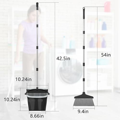 Broom with Dustpan Combo Set (54”) Long Handle Household Dust Pan for Home Office Kitchen Cleaning （Black & Grey） - Black and Grey thumbnail 5