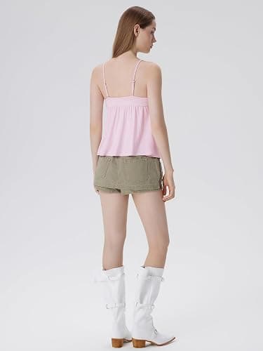 SUUKSESS Women V Neck Babydoll Tank Tops with Built in Bra Summer Cute Peplum Cami Going Out Tops thumbnail 5