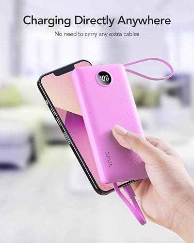 VRURC Portable Charger 10000mAh, Travel Essentials Battery Pack, 5 Output 2 Input Power Bank, Built-in Micro & USB C Cables Phone Charger Compatible with iPhone,Samsung,Android-Purple(1 Pack) thumbnail 8