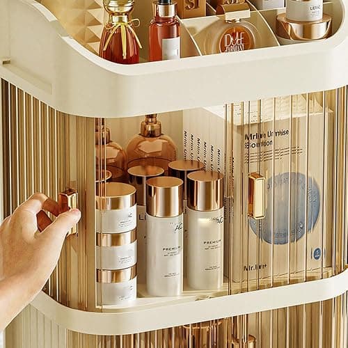 FUKWUNTO Cosmetics Storage Box Makeup Storage Organizer sliding door Desktop Storage Cabinet Dust-Proof Storage Dressing Box thumbnail 4