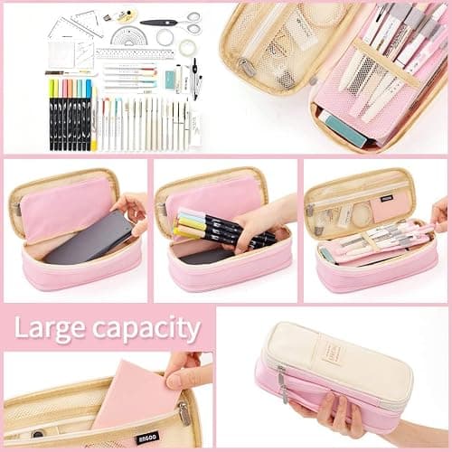 EASTHILL Big Capacity Pencil Pen Case Office College School Large Storage High Capacity Bag Pouch Holder Box Organizer Blue (Pink) thumbnail 4