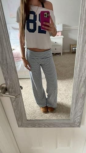 Keliholiyu Fold Over Leggings Women Y2K Foldover Wide Leg Low Waist Flare Sweatpants Lounge Yoga Pants Baggy Bell Bottom thumbnail 4