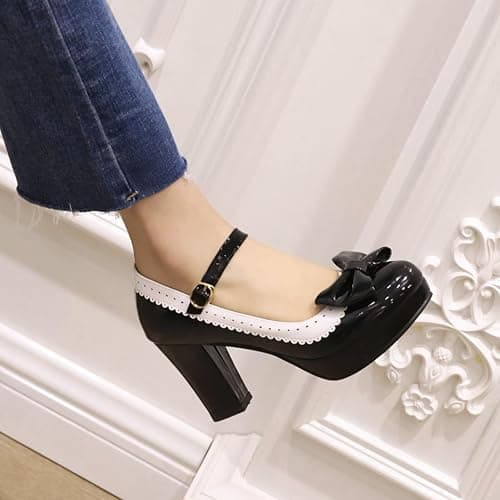 FOREADA Mary Jane Shoes for Women Kawaii Platform High Heels Retro Bow Lolita Shoes Vintage Dress Pumps Black/Red/Yellow thumbnail 7
