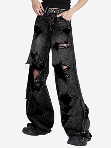 Lafaguw Baggy Jeans for Women Men Ripped Straight Leg Pants High Waisted Distressed Jeans Y2K Grunge Summer Clothes. thumbnail 4