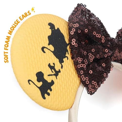 ETLUK Mouse Ears Headband, Animal Mouse Ears with Sequin Bow for Women Girls, Parks Ears for Cosplay Accessories Party (Lion) thumbnail 4