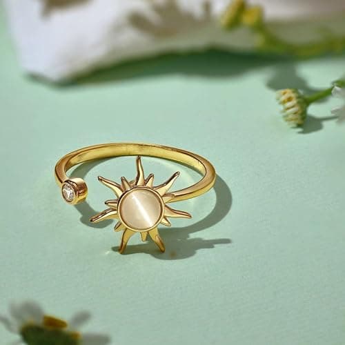 MYANAIL Sun Spinner Fidget Finger Rings for Women Anti Stress Anxiety Rings Sunflower Adjustable Rings thumbnail 5
