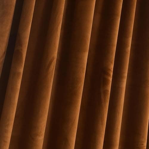 Roslynwood Brown Velvet Curtains 84 inches Length - Curtains Block Light Rod Pocket Thermal Insulated Window Panels Soft Curtain Drapes for Holiday Decor, W52 x L84, 2 Panels thumbnail 4
