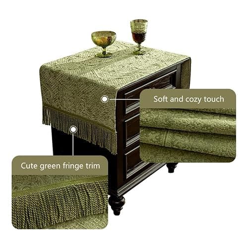 Utobanh French Sage Green Nightstand Tablecloth - European Style Long Tassels Bedside Table Cover/Bedside Table Cloth/Bedside Table dust Cover thumbnail 4